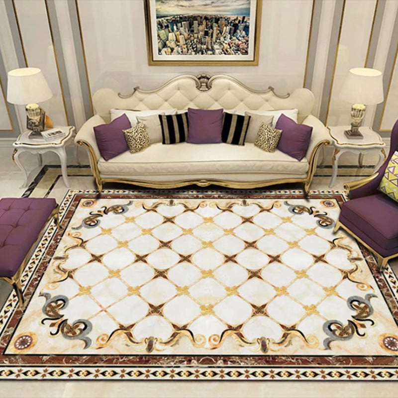 Solid Color Nordic Area Carpet Polyester Tile Print Indoor Rug Easy Care Carpet for Living Room