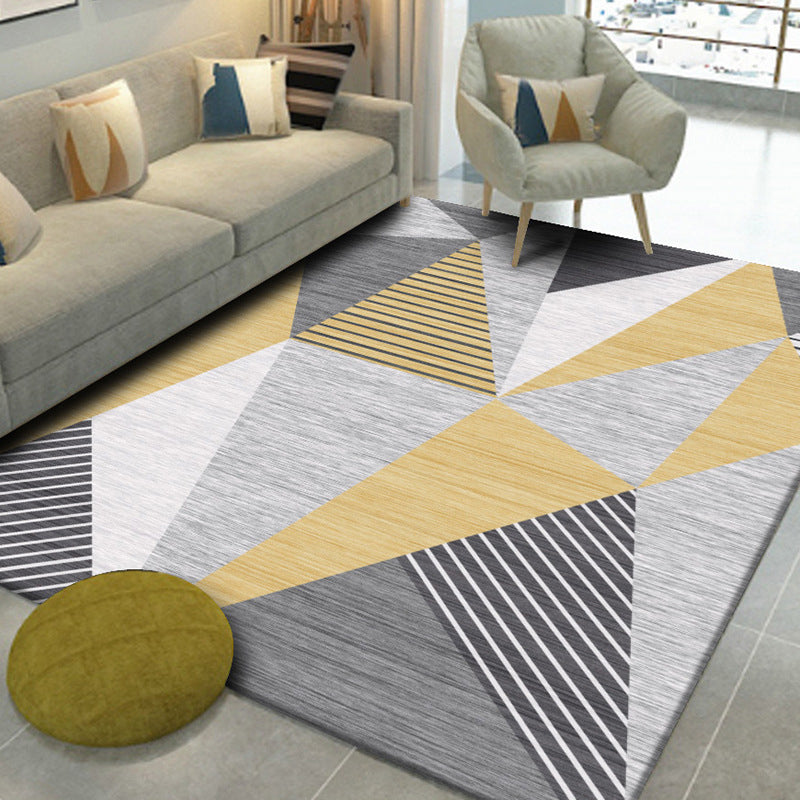 Trendy Dark Colored Rug Modern Graphic Design Rug Polyester Stain Resistant Carpet for Living Room