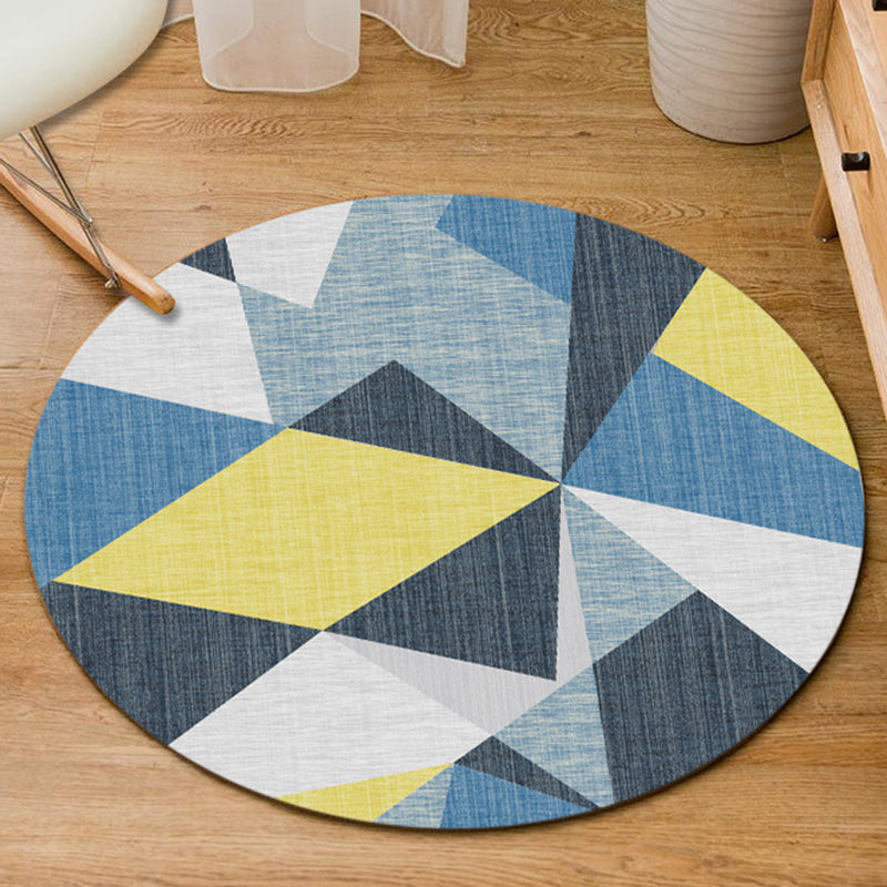 Stylish Geometry Pattern Rug Contemporary Round Rug Polyester Washable Carpet for Home Decoration