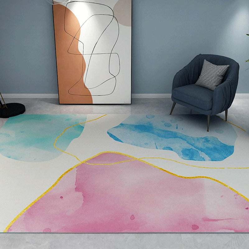 Simplicity Watercolor Printed Rug Abstract Polyester Carpet Non-Slip Backing Rug for Home Decor