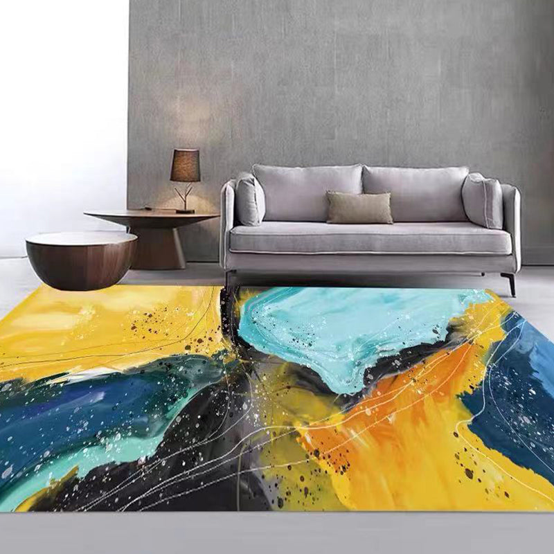 Multicolored Trendy Rug Watercolor Printed Carpet Polyester Stain Resistant Rug for Living Room