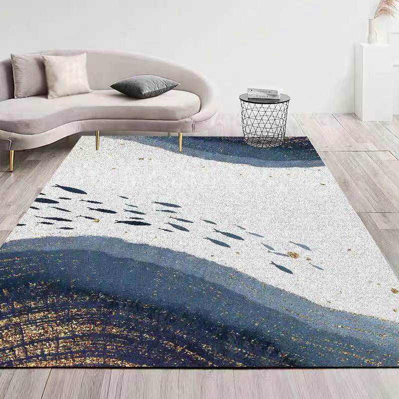 Multicolored Trendy Rug Watercolor Printed Carpet Polyester Stain Resistant Rug for Living Room