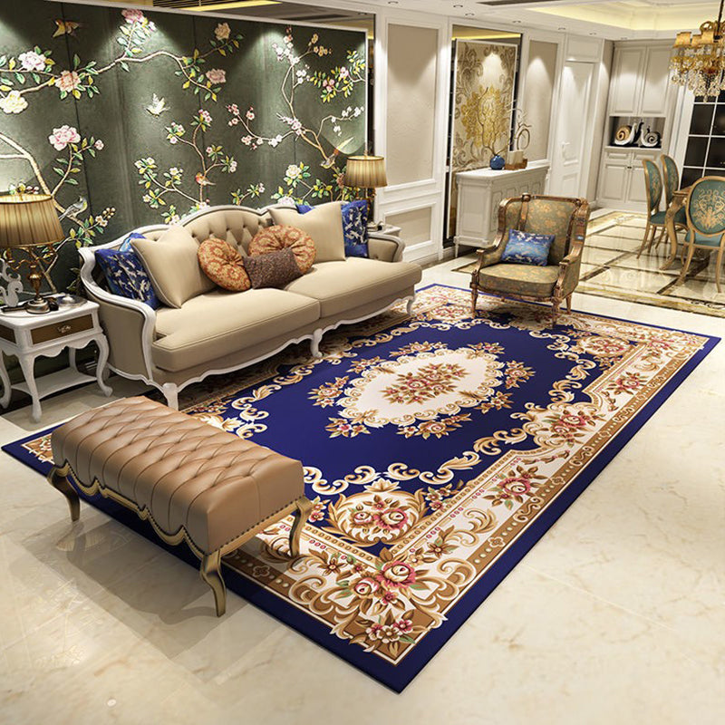 Light Color European Floral Print Rug Polyester Luxe Carpet Non-Slip Backing Rug for Living Room