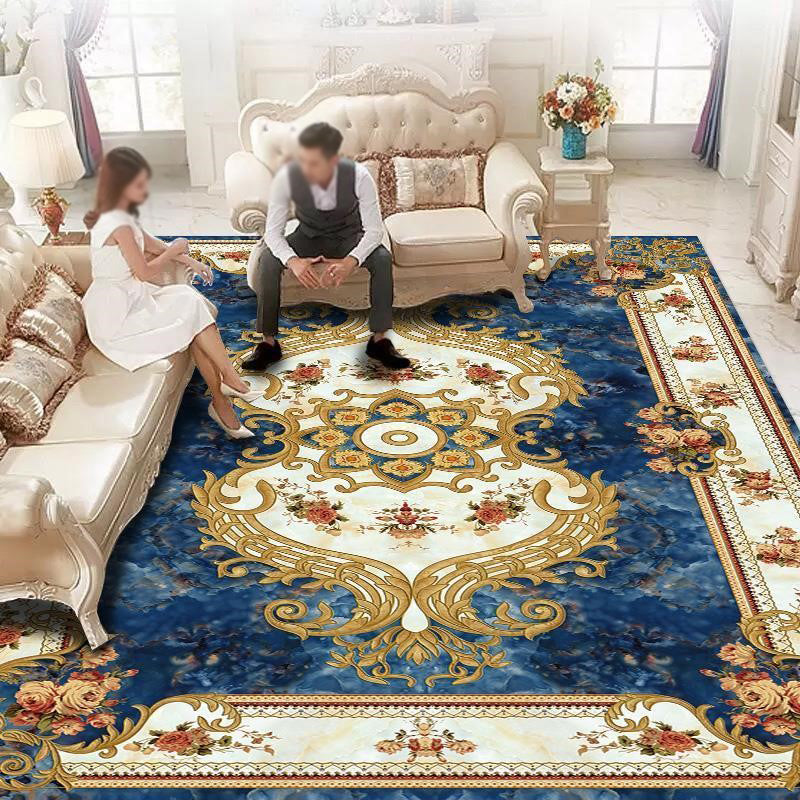 Light Color European Floral Print Rug Polyester Luxe Carpet Non-Slip Backing Rug for Living Room