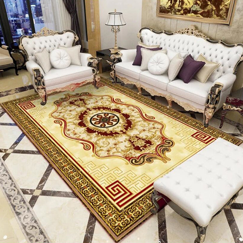 Solid Color Floral Print Rug Polyester Luxury Anti-Slip Backing Indoor Rug for Living Room