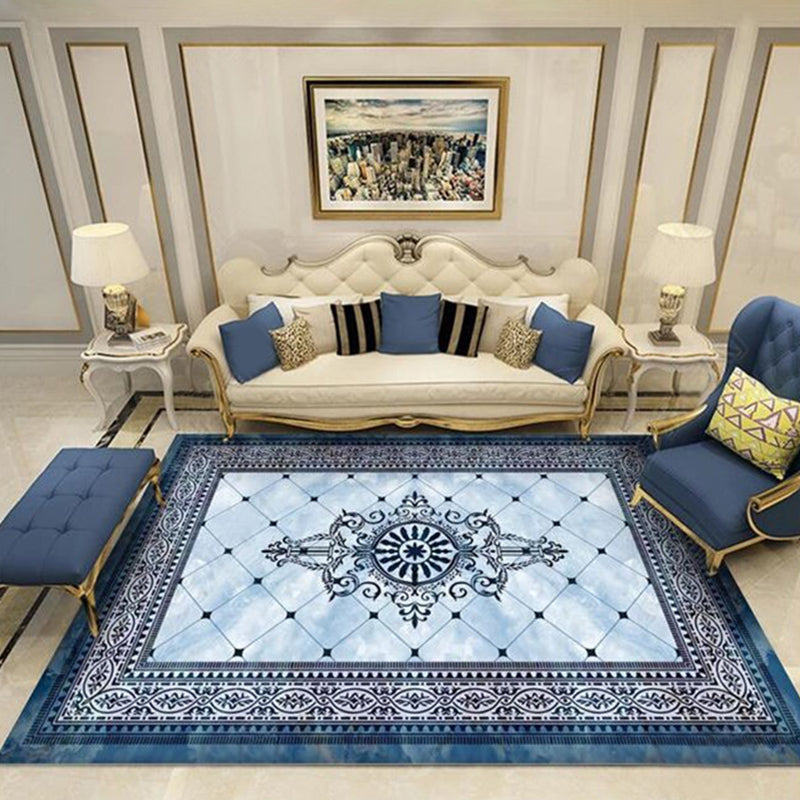 Solid Color Floral Print Rug Polyester Luxury Anti-Slip Backing Indoor Rug for Living Room