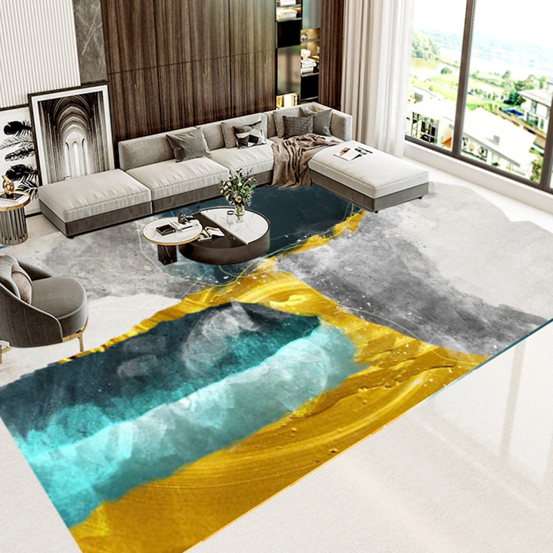 Multi-Color Trendy Rug Watercolor Printed Carpet Polyester Friendly Washable Rug for Living Room