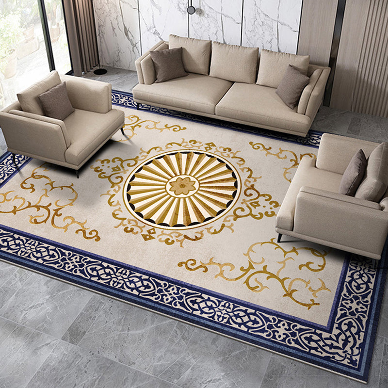 Apricot Tone Modern Indoor Rug Polyester European Print Carpet Easy Care Rug for Home Decoration