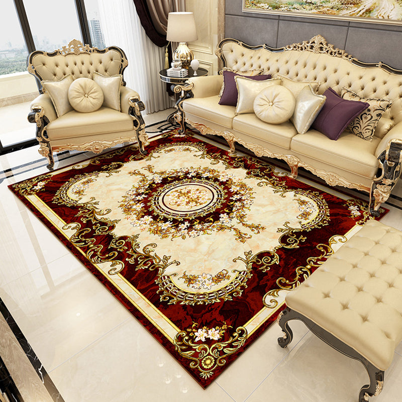 Apricot Tone Modern Indoor Rug Polyester European Print Carpet Easy Care Rug for Home Decoration