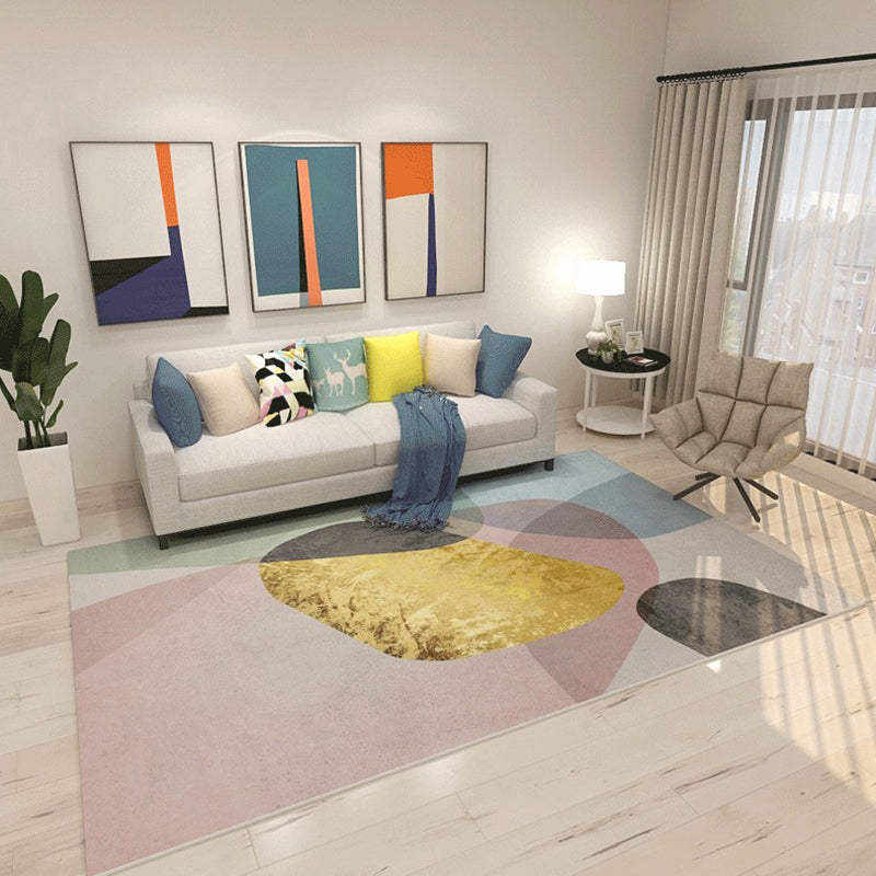 Multicolored Abstract Indoor Rug Contemporary Polyester Rug Non-Slip Backing Carpet for Bedroom