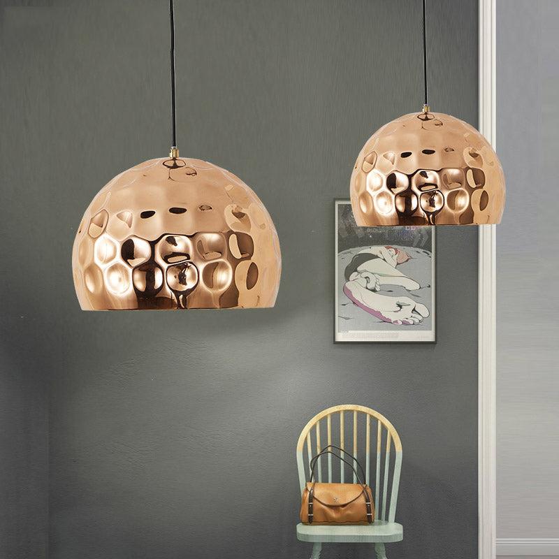 1 Head Living Room Pendant Lamp Modernist Gold Hanging Light Fixture with Dome Metal Shade