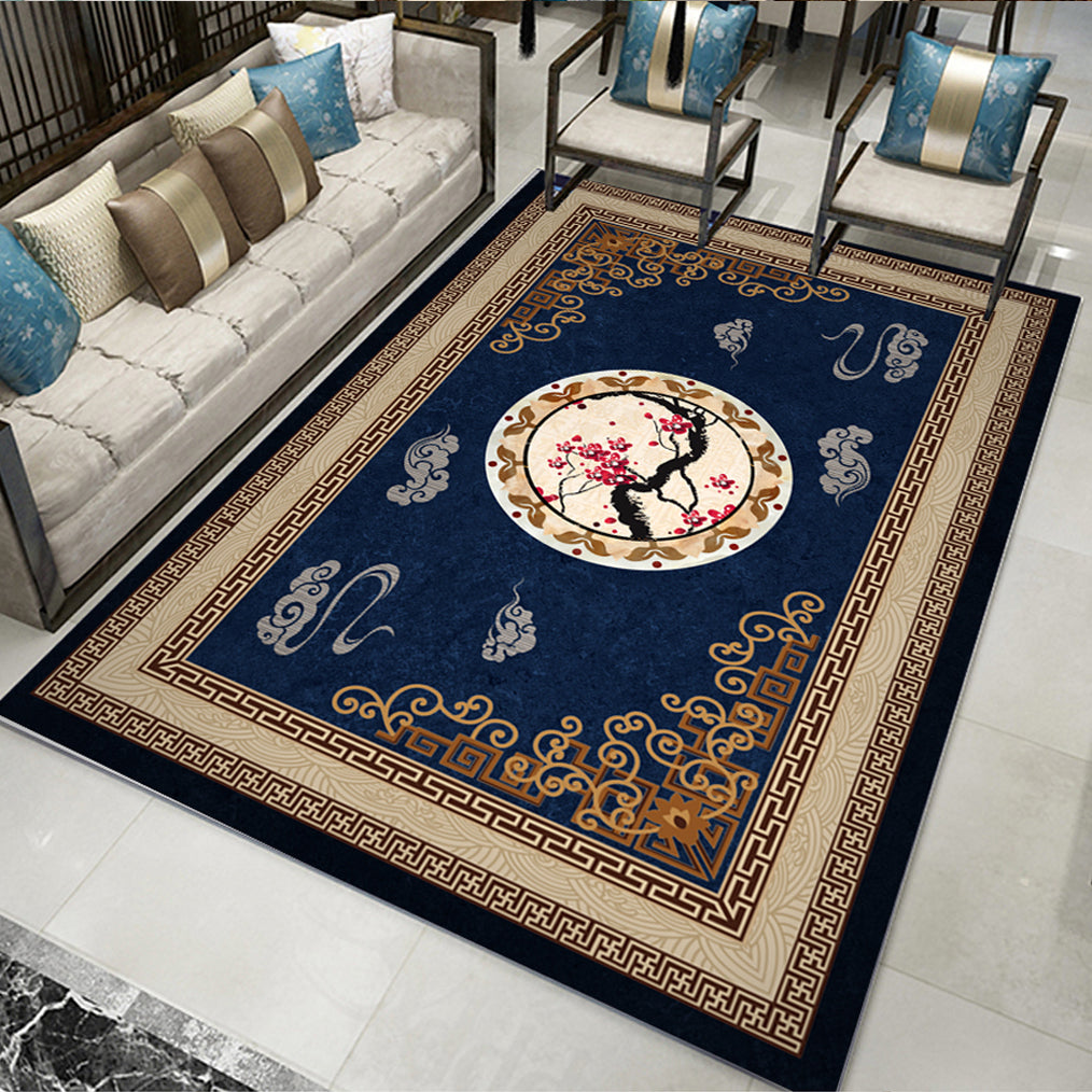 Tapis d'intérieur asiatique de couleur unie, en Polyester, imprimé Antique, avec envers antidérapant, pour la décoration de la maison