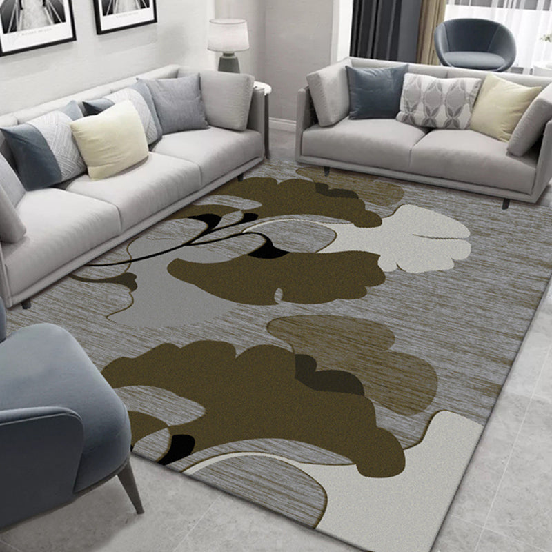 Dark Colored Simple Area Rug Floral Printed Carpet Polyester Stain Resistant Rug for Living Room