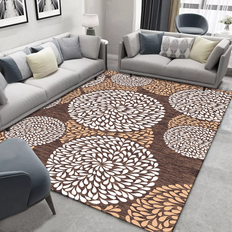 Dark Colored Simple Area Rug Floral Printed Carpet Polyester Stain Resistant Rug for Living Room