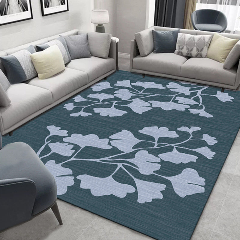 Dark Colored Simple Area Rug Floral Printed Carpet Polyester Stain Resistant Rug for Living Room