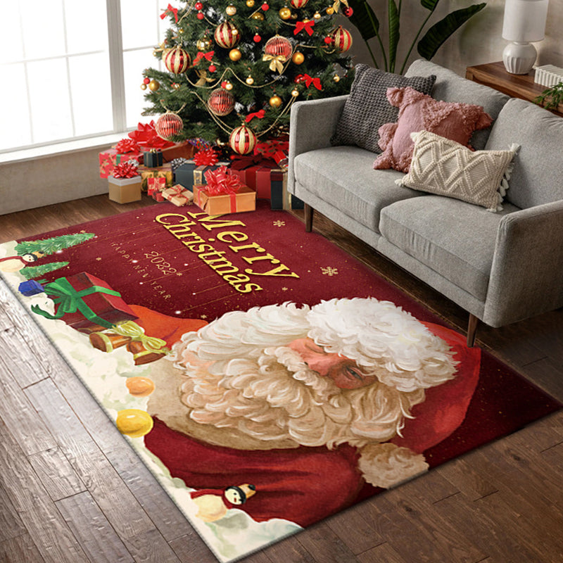 Multicolor Christmas Print Rug Polyester Creative Carpet Non-Slip Backing Indoor Rug for Living Room