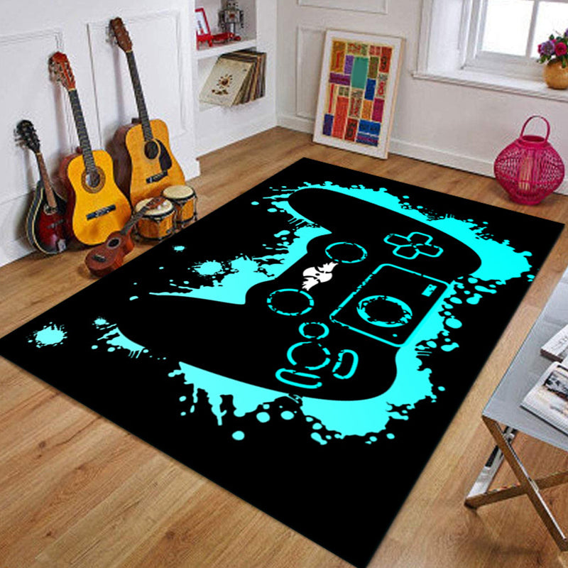 Black Tone Trendy Carpet Polyester Game Machine Print Indoor Rug Washable Carpet for Living Room