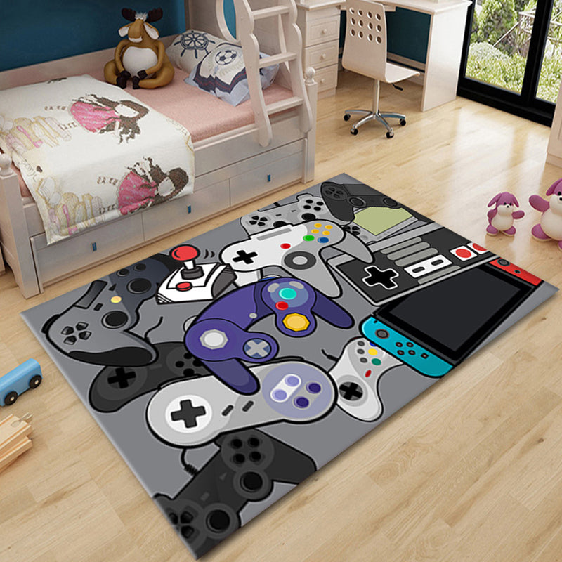 Multicolor Living Room Carpet Modern Game Machine Printed Area Rug Polyester with Easy Care Rug
