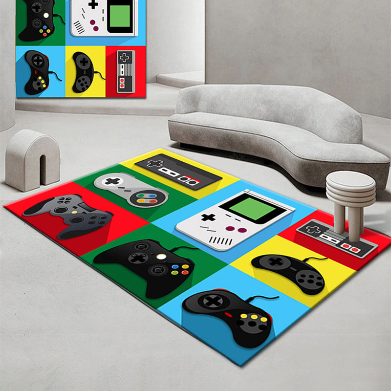 Multicolor Living Room Carpet Modern Game Machine Printed Area Rug Polyester with Easy Care Rug