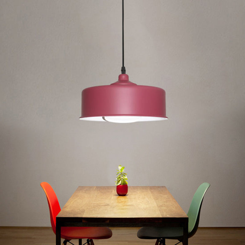 Modernist 1 Bulb Hanging Lighting Purple Drum Ceiling Pendant Light with Metal Shade