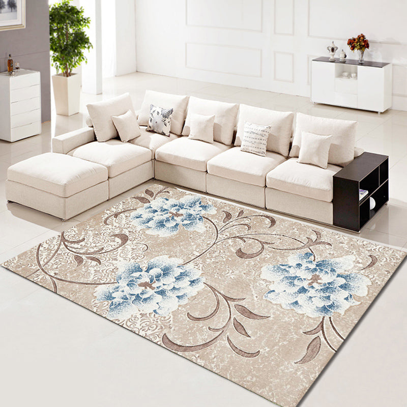 Modern Floral Printed Rug Trendy Polyester Area Carpet Anti-Slip Backing Rug for Home Decoration