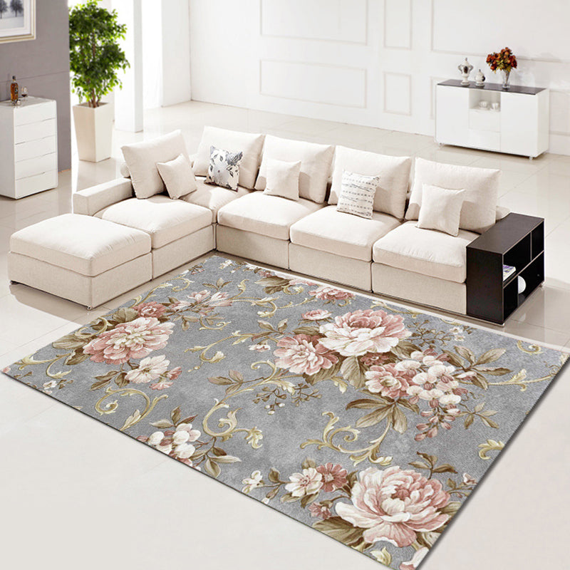 Modern Floral Printed Rug Trendy Polyester Area Carpet Anti-Slip Backing Rug for Home Decoration