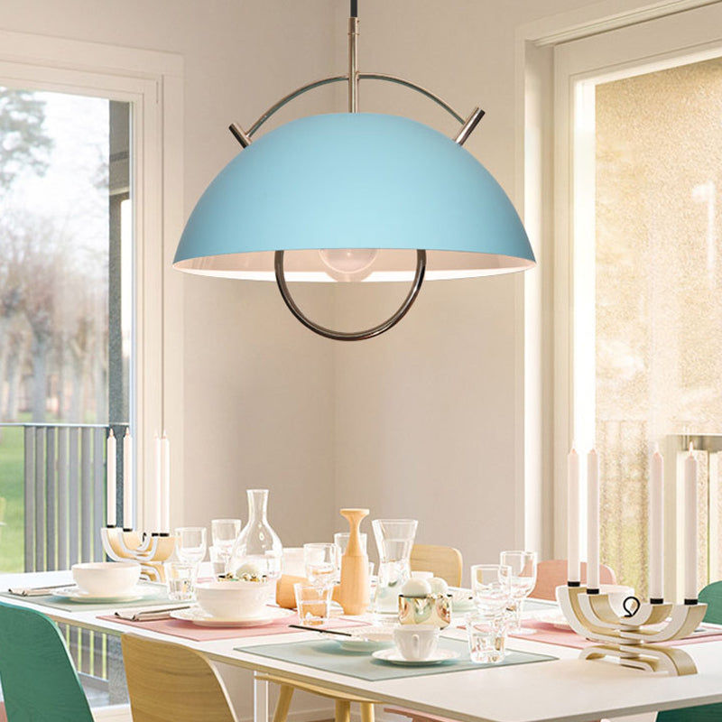Metal Bowl Down Lighting Macaron 1 Kopf Blau/Weiß/Khaki Hanging Deckenlicht mit Griff