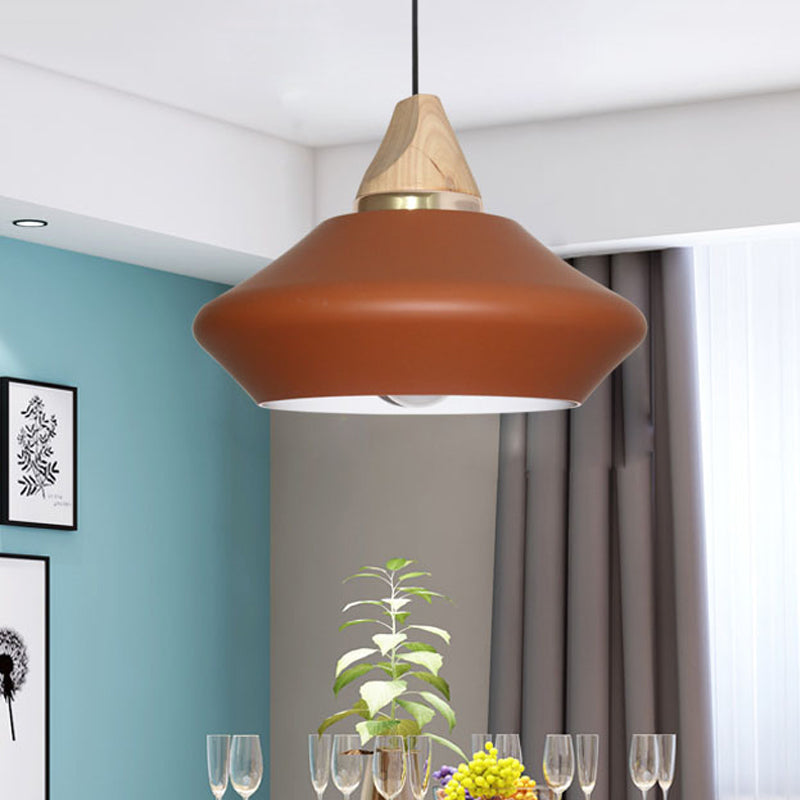 Hat Ceiling Lamp Contemporary Metal 1 Head Pink/Coffee Pendant Light Fixture with Wood Cap