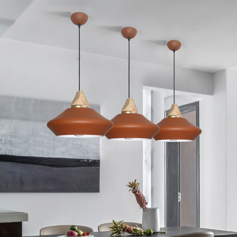 Hat Ceiling Lamp Contemporary Metal 1 Head Pink/Coffee Pendant Light Fixture with Wood Cap
