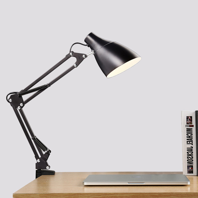 Nordic 1-Light Swing Arm Task Lamp Conical Desk Light with Metal Shade for Study Room