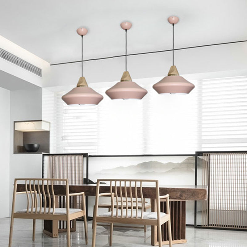 Hat Ceiling Lamp Contemporary Metal 1 Head Pink/Coffee Pendant Light Fixture with Wood Cap