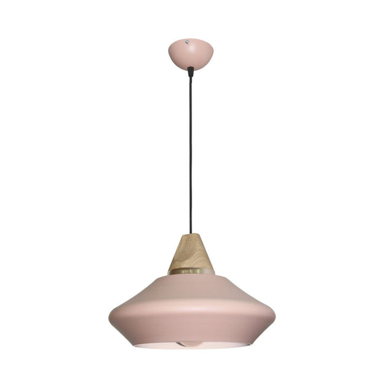Hat Ceiling Lamp Contemporary Metal 1 Head Pink/Coffee Pendant Light Fixture with Wood Cap