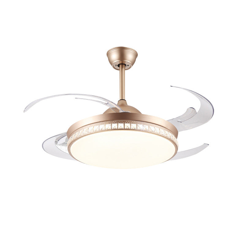 Smart Control Round Deckenlüfter Leicht minimales Acryl 8-Blatt-LED-LED-Semi-Flush-Lampe in Gold