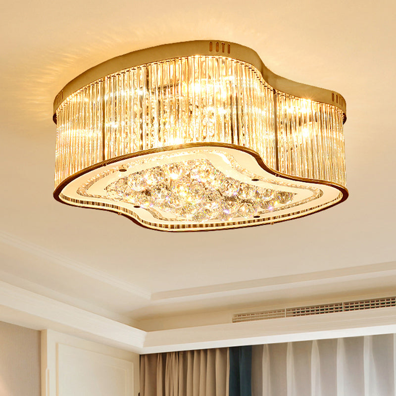 Plafonnier à tige en cristal géométrique, luminaire de plafond doré à 4 têtes, modernisme