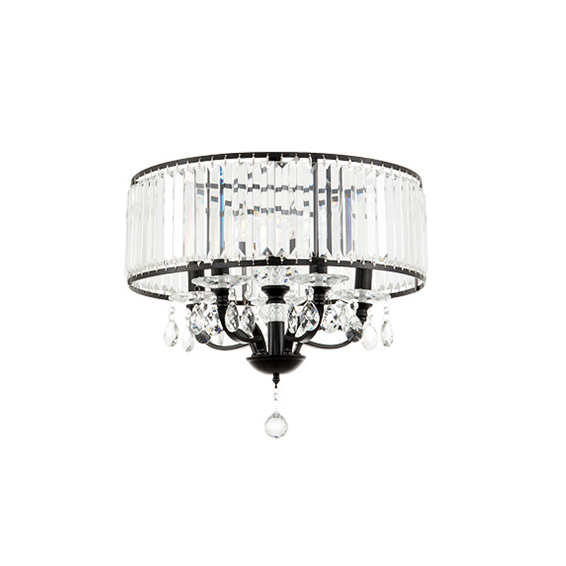 Lámpara de techo semi empotrada con bloque de cristal redondo, lámpara de techo negra contemporánea de 4 cabezales en luz blanca
