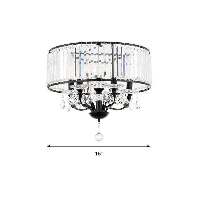 Lámpara de techo semi empotrada con bloque de cristal redondo, lámpara de techo negra contemporánea de 4 cabezales en luz blanca