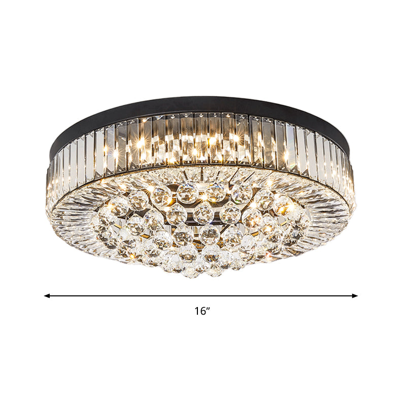 Crystal Block Drum Ceiling Lighting Modernism Black LED Flush Mount, 3 Color Light/Remote Control Stepless Dimming