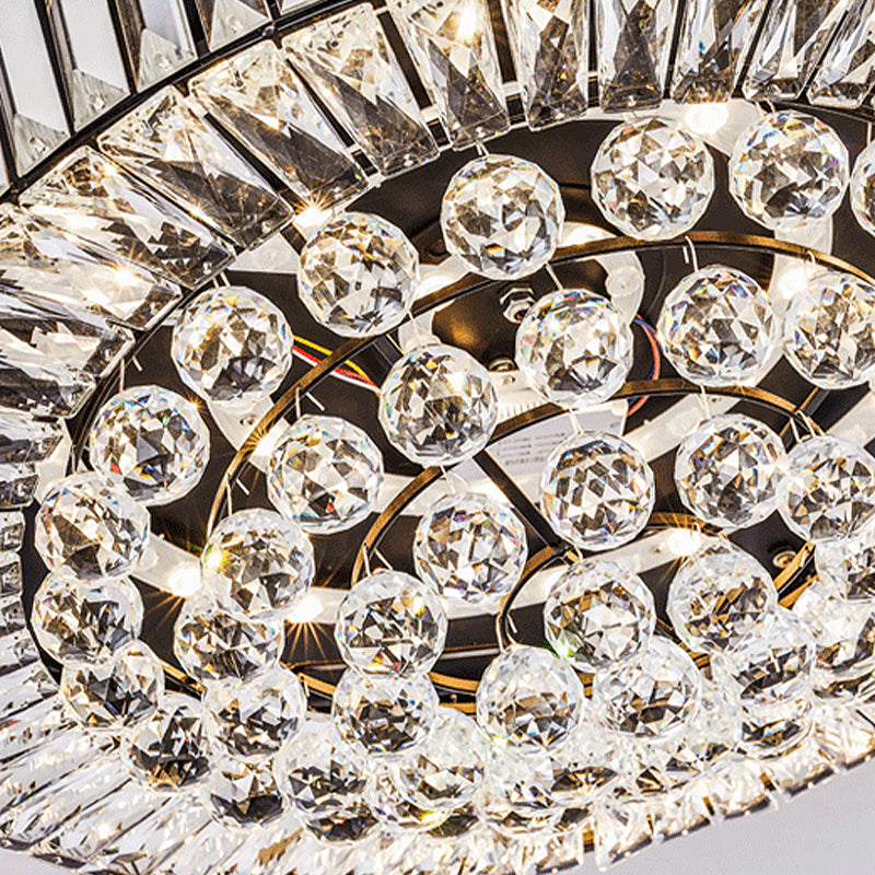 Crystal Block Drum Ceiling Lighting Modernism Black LED Flush Mount, 3 Color Light/Remote Control Stepless Dimming