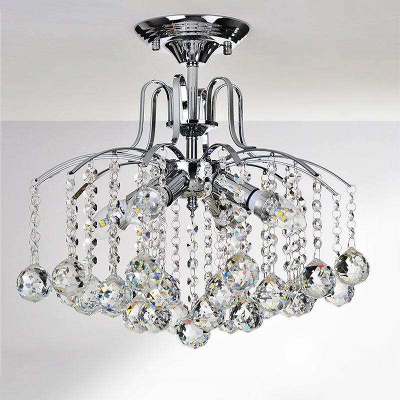 Simple Style Cascade Ceiling Fixture Crystal Ball 8 Heads Living Room Semi Flush Light in Chrome