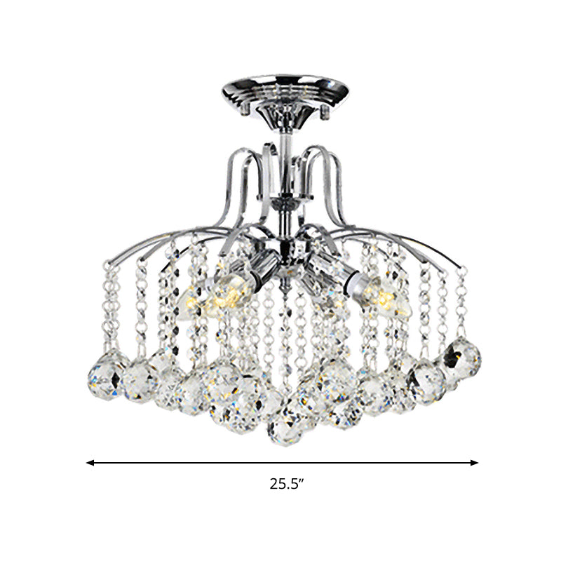 Simple Style Cascade Ceiling Fixture Crystal Ball 8 Heads Living Room Semi Flush Light in Chrome