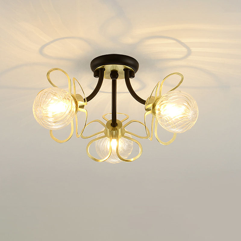 Flower Semi Flush Mount Lamp Minimalist Swirl Crystal 1/3 Lights Black/Gold Ceiling Fixture