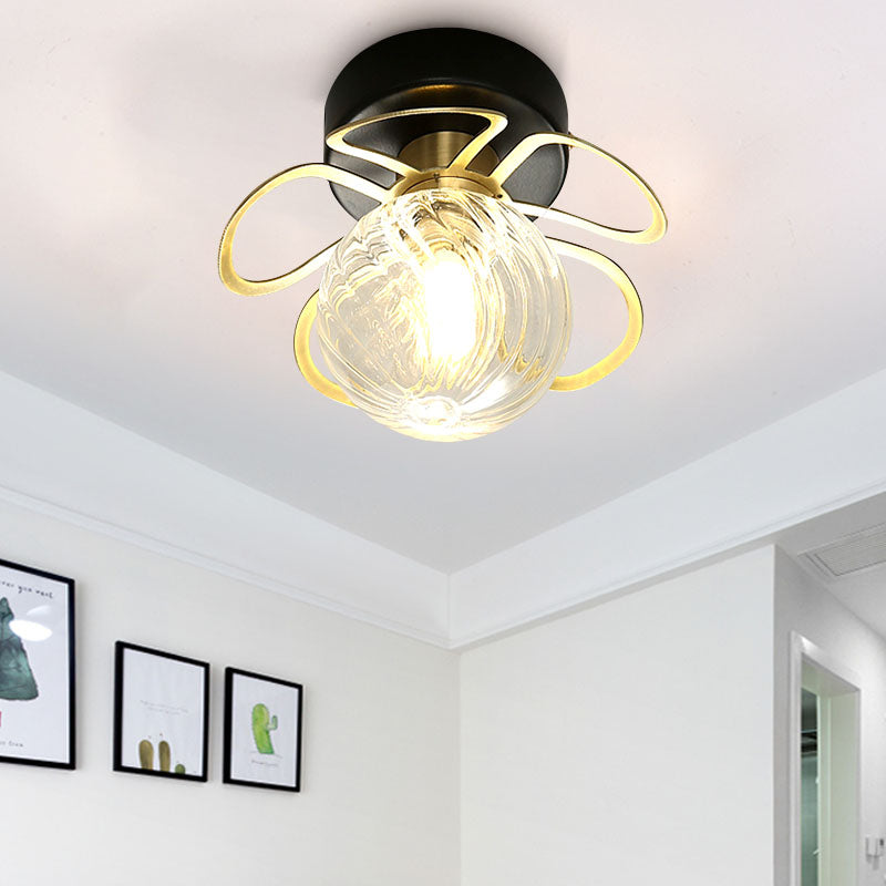 Flower Semi Flush Mount Lamp Minimalist Swirl Crystal 1/3 Lights Black/Gold Ceiling Fixture