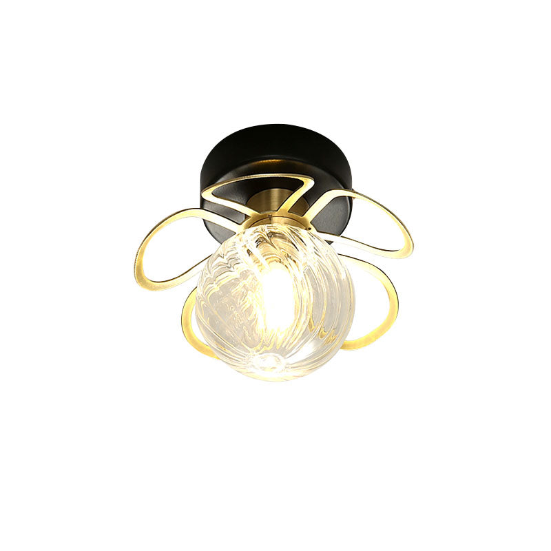 Flower Semi Flush Mount Lamp Minimalist Swirl Crystal 1/3 Lights Black/Gold Ceiling Fixture