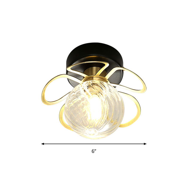Flower Semi Flush Mount Lamp Minimalist Swirl Crystal 1/3 Lights Black/Gold Ceiling Fixture
