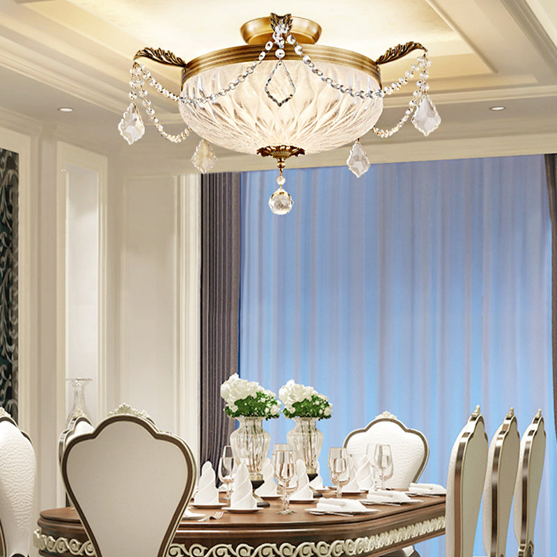 Brass Dome Ceiling Mounted Light Postmodern Crystal Semi Flush Light Fixture for Dining Room