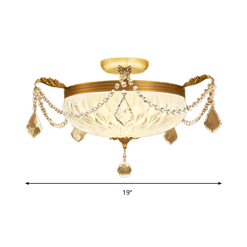 Brass Dome Ceiling Mounted Light Postmodern Crystal Semi Flush Light Fixture for Dining Room