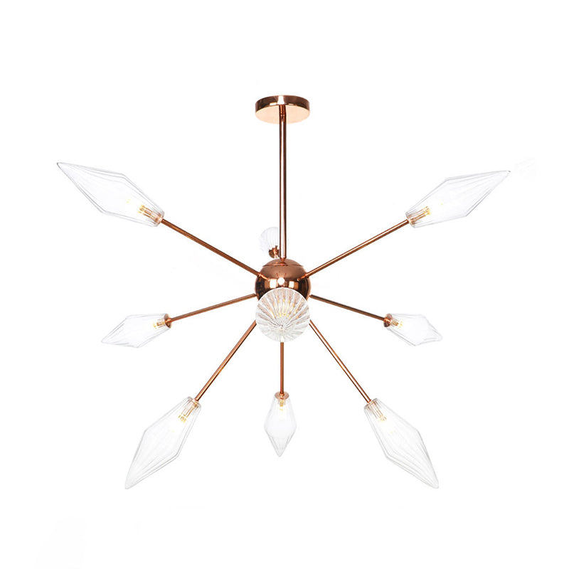 Industrial Diamond Amber/Clear Glass Chandelier Lamp 9/12/15 Lights Hanging Ceiling Fixture with Starburst Design