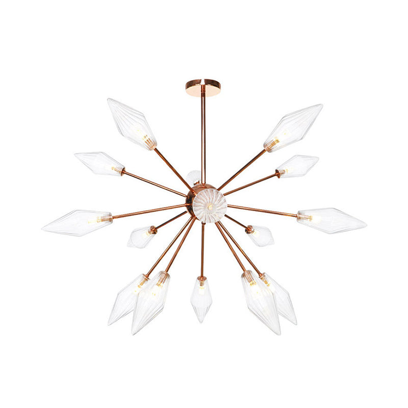 Industrial Diamond Amber/Clear Glass Chandelier Lamp 9/12/15 Lights Hanging Ceiling Fixture with Starburst Design