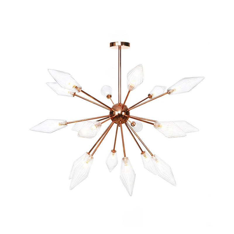 Industrial Diamond Amber/Clear Glass Chandelier Lamp 9/12/15 Lights Hanging Ceiling Fixture with Starburst Design