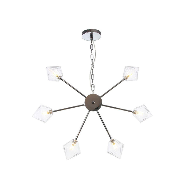 Diamond Shade Hanging Lighting Industrial Amber/Clear Glass 6/9/12 Heads Living Room Chandelier Lamp in Black/Brass/Copper